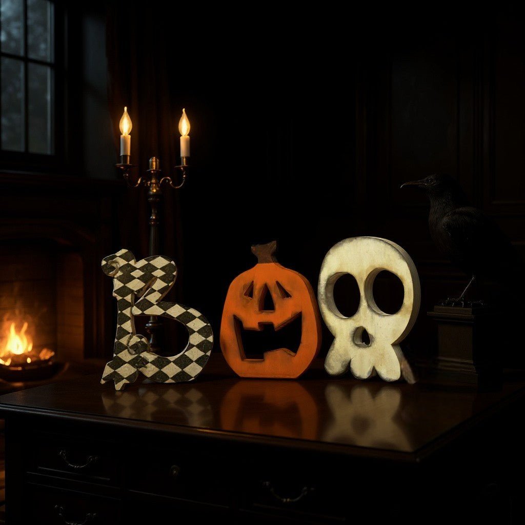 BOO - Diamond Checker, Pumpkins and Skulls - Nifty Decor & More