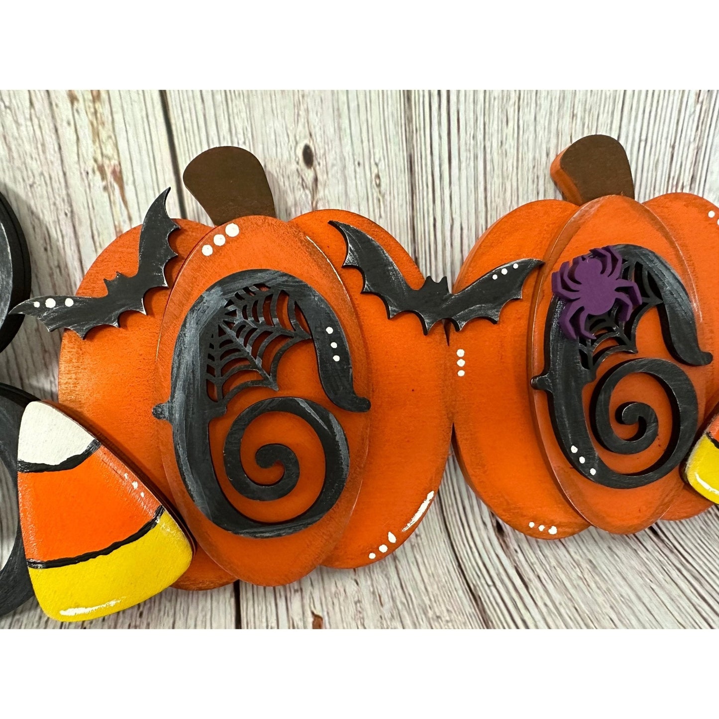 BOO Shelf Sitter Halloween Decor Orange and Black Pumpkin Spooky Wood Sign - Nifty Decor & More