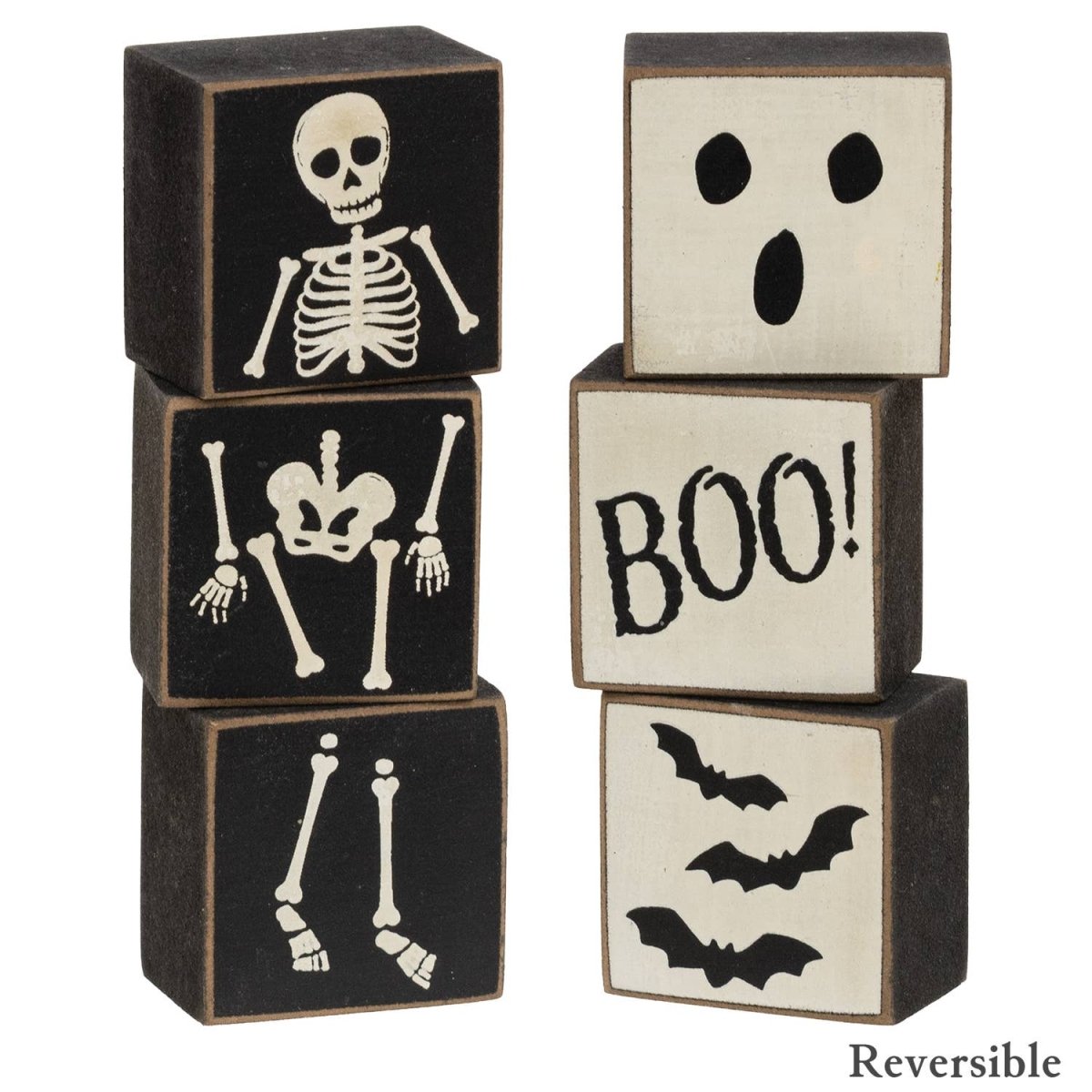 Boo & Skeleton Reversible Mini Blocks 3/Set - Nifty Decor & More