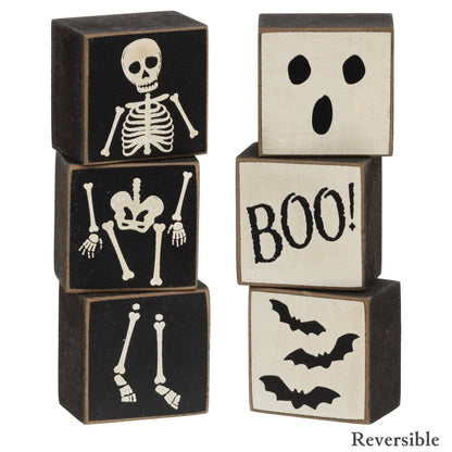 Boo & Skeleton Reversible Mini Blocks 3/Set - Nifty Decor & More