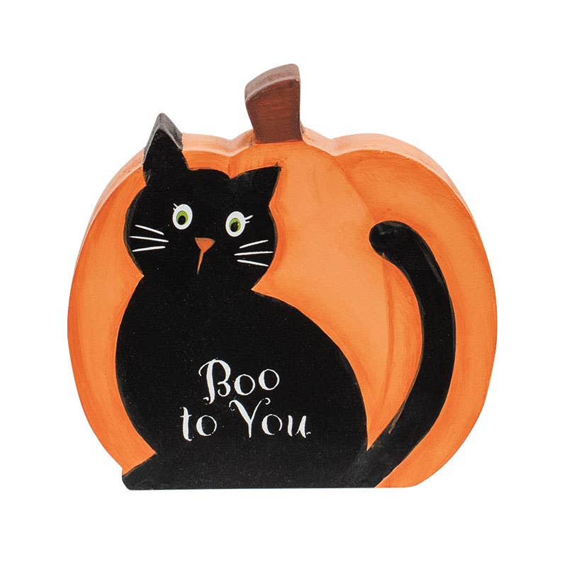 Boo To You Wooden Black Cat Pumpkin Sitter - Nifty Decor & More