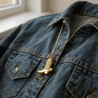 Boot Pendant Gold - Dipped Necklace, Unique Western - Inspired Jewelry, Casual and Formal Accessory, Gift for Women - Nifty Decor & More