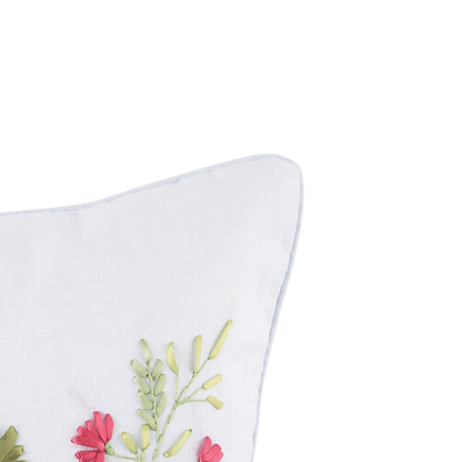 Botanical Ribbon Pillow, comfy and cute floral throw pillow, decorative accent for living room, gift for her