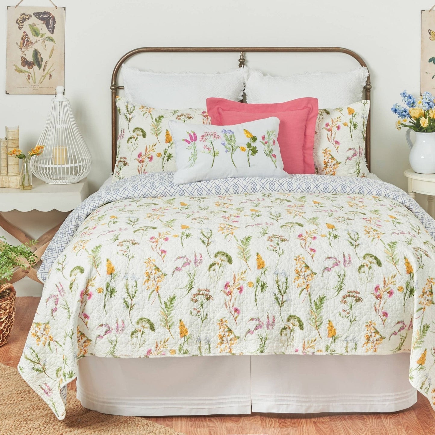 Botanical Ribbon Pillow, comfy and cute floral throw pillow, decorative accent for living room, gift for her - Nifty Decor & More