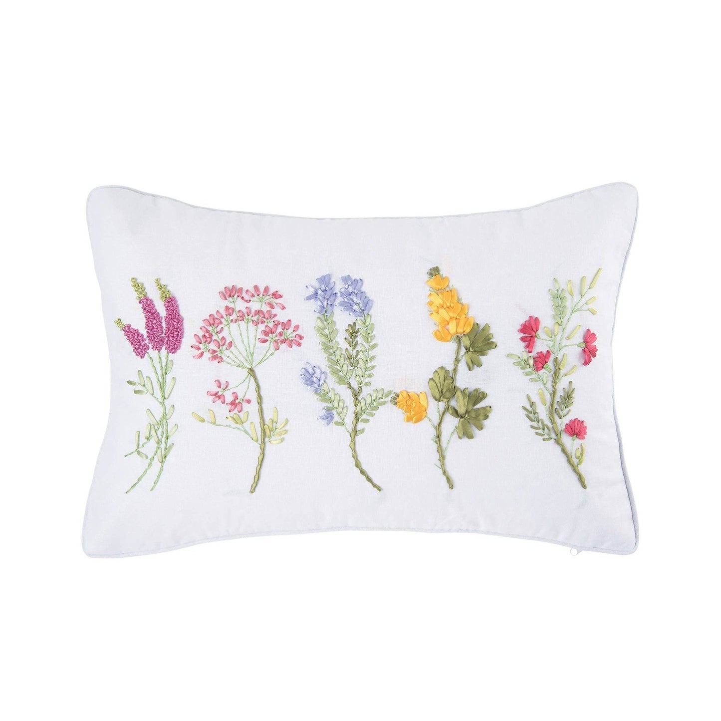 Botanical Ribbon Pillow, comfy and cute floral throw pillow, decorative accent for living room, gift for her - Nifty Decor & More