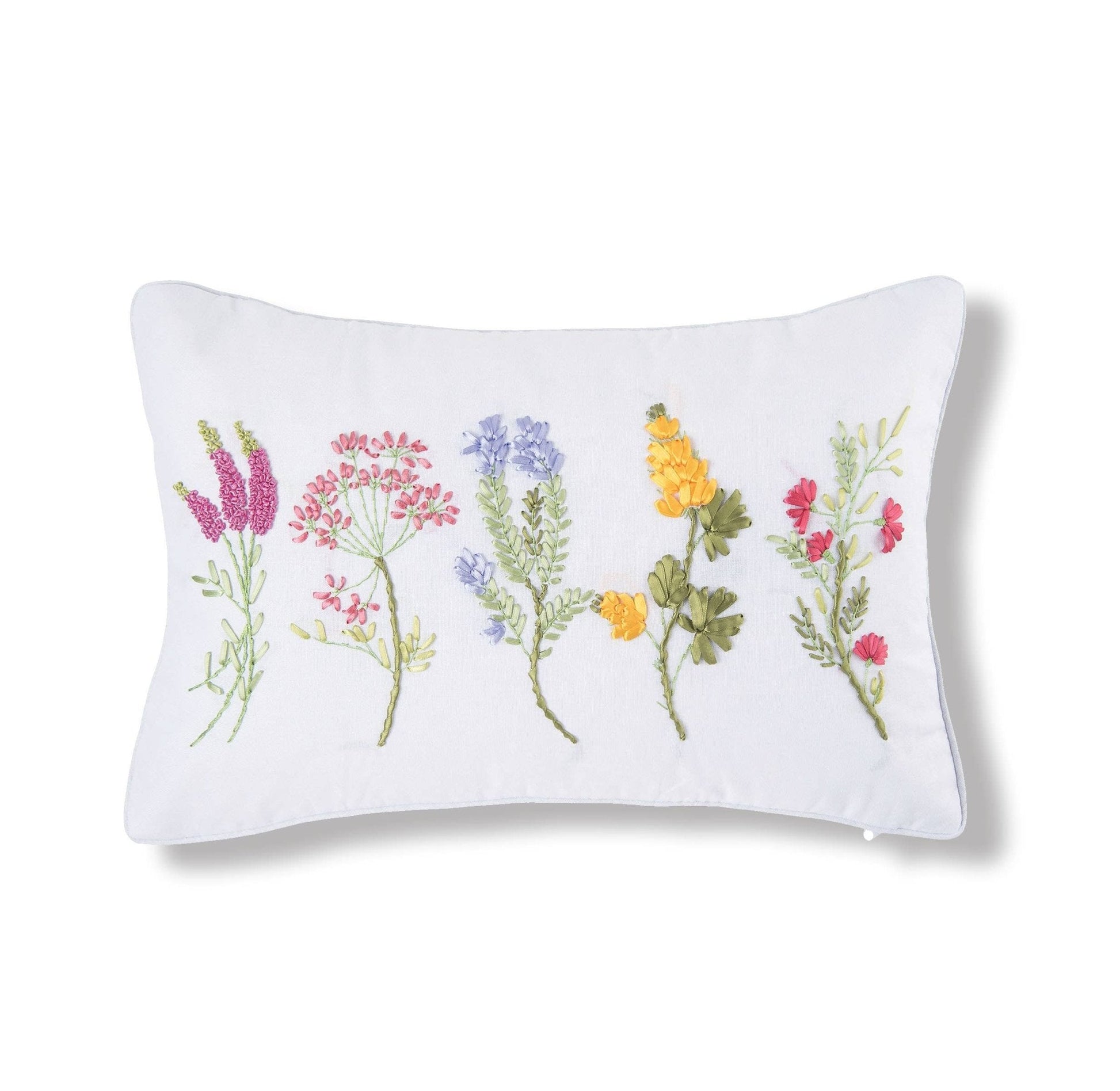 Botanical Ribbon Pillow, comfy and cute floral throw pillow, decorative accent for living room, gift for her - Nifty Decor & More