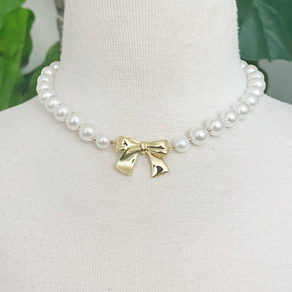 Bow and Pearl Necklace, Stylish Chic Girly Necklace, Versatile Wear for Women, Birthday Gift Accessories