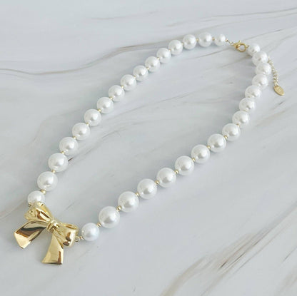Bow and Pearl Necklace, Stylish Chic Girly Necklace, Versatile Wear for Women, Birthday Gift Accessories