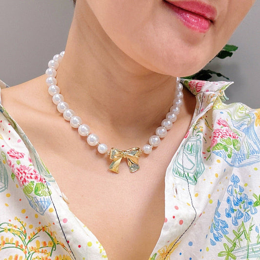 Bow and Pearl Necklace, Stylish Chic Girly Necklace, Versatile Wear for Women, Birthday Gift - Nifty Decor & More