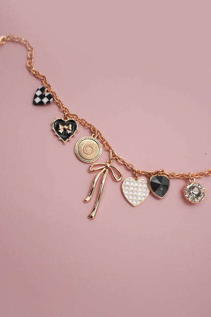Bow Checker Heart Charm Necklace - Nifty Decor & More