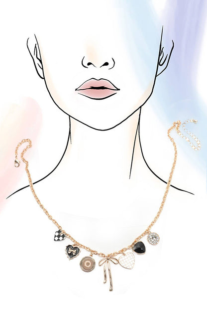 Bow Checker Heart Charm Necklace charm necklace