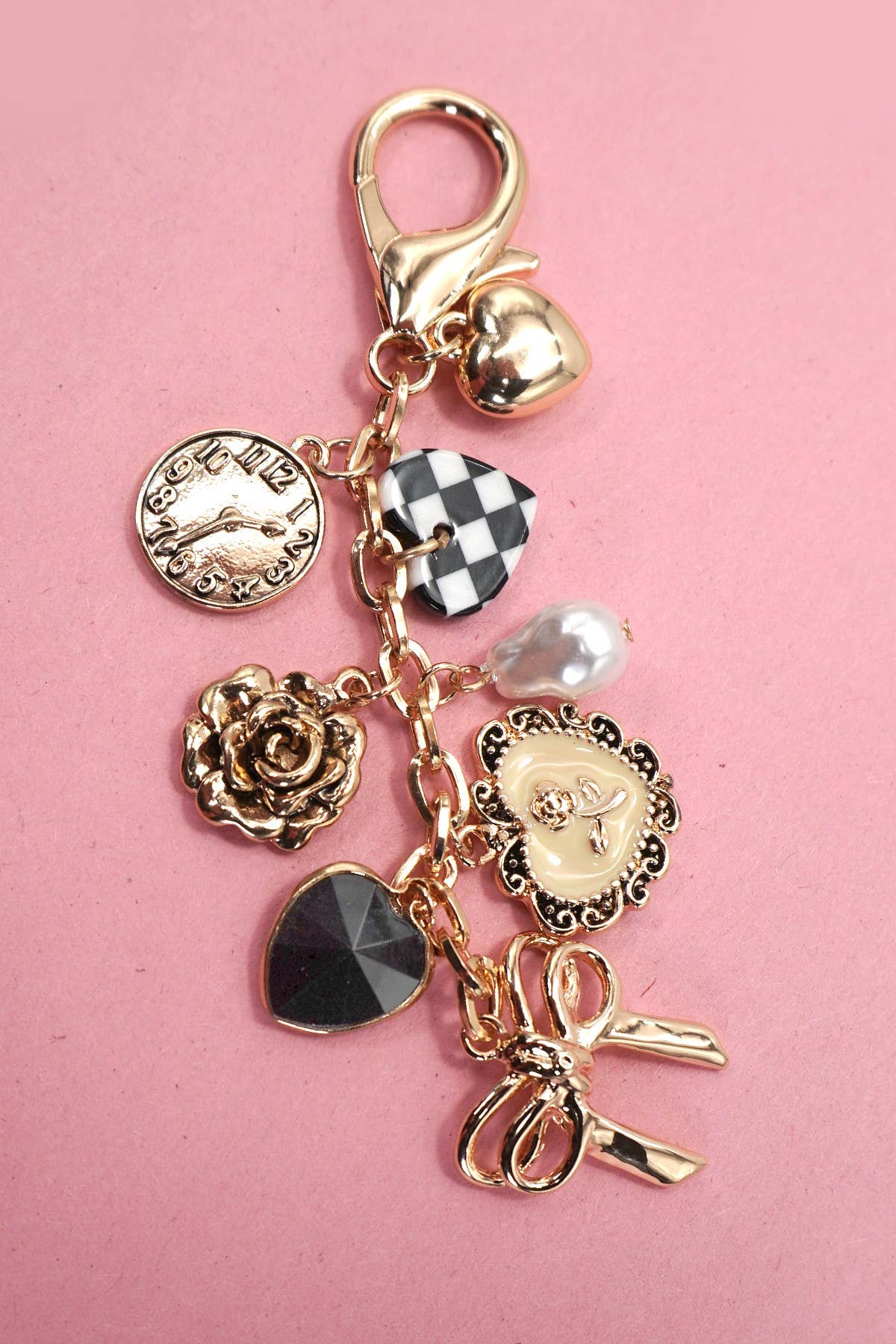 Bow Checker Heart Flower Bag Charm - Nifty Decor & More