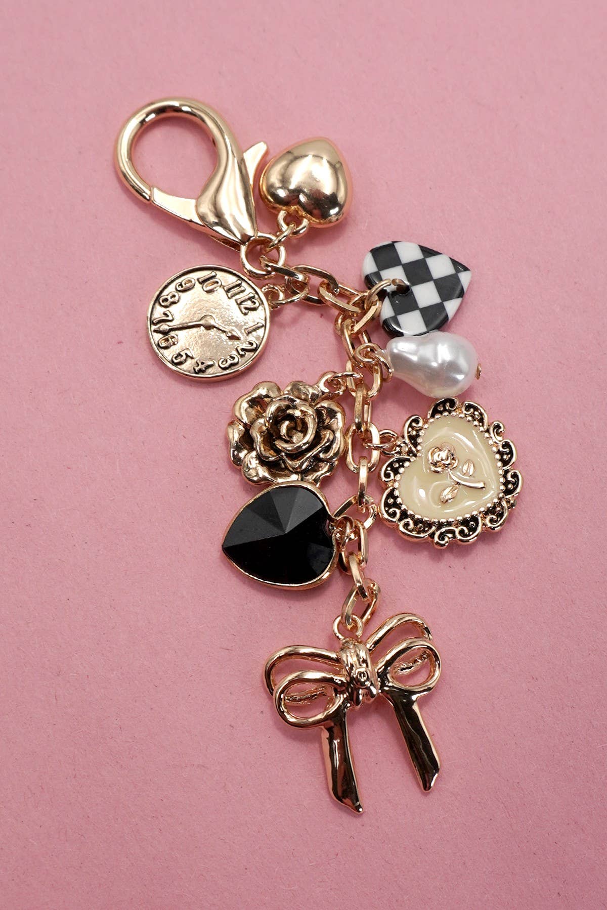 Bow Checker Heart Flower Bag Charm - Nifty Decor & More