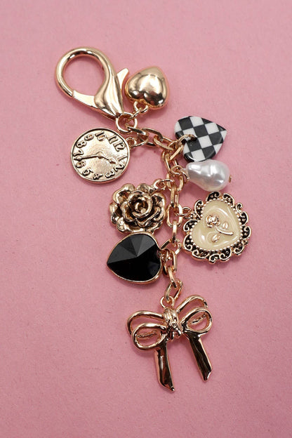 Bow Checker Heart Flower Bag Charm - Nifty Decor & More