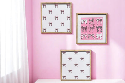Bow Coquette Preppy Wall Art, Kids Room Decor for Girls, Stylish Nursery Decoration Gift Coquette Wall Art