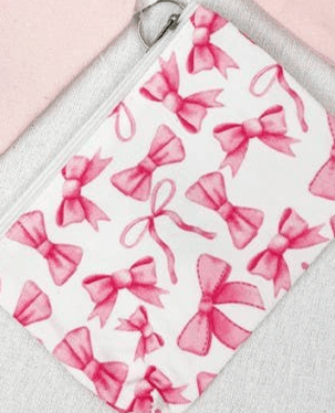 Bow Design Pink Coquette Coin Purse – Preppy Bow Print Zipper Pouch