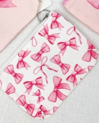Bow Design Pink Coquette Coin Purse – Preppy Bow Print Zipper Pouch White Multi Bows