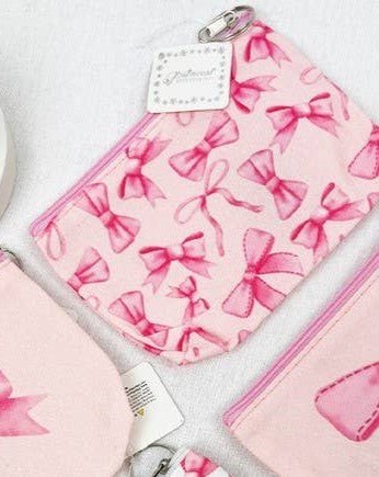 Bow Design Pink Coquette Coin Purse – Preppy Bow Print Zipper Pouch Pink Multi Bows