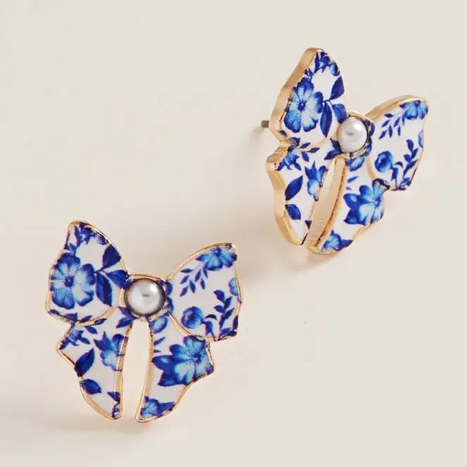 Bow Flower Pattern Ceramic Enamel Casting Earrings - Nifty Decor & More