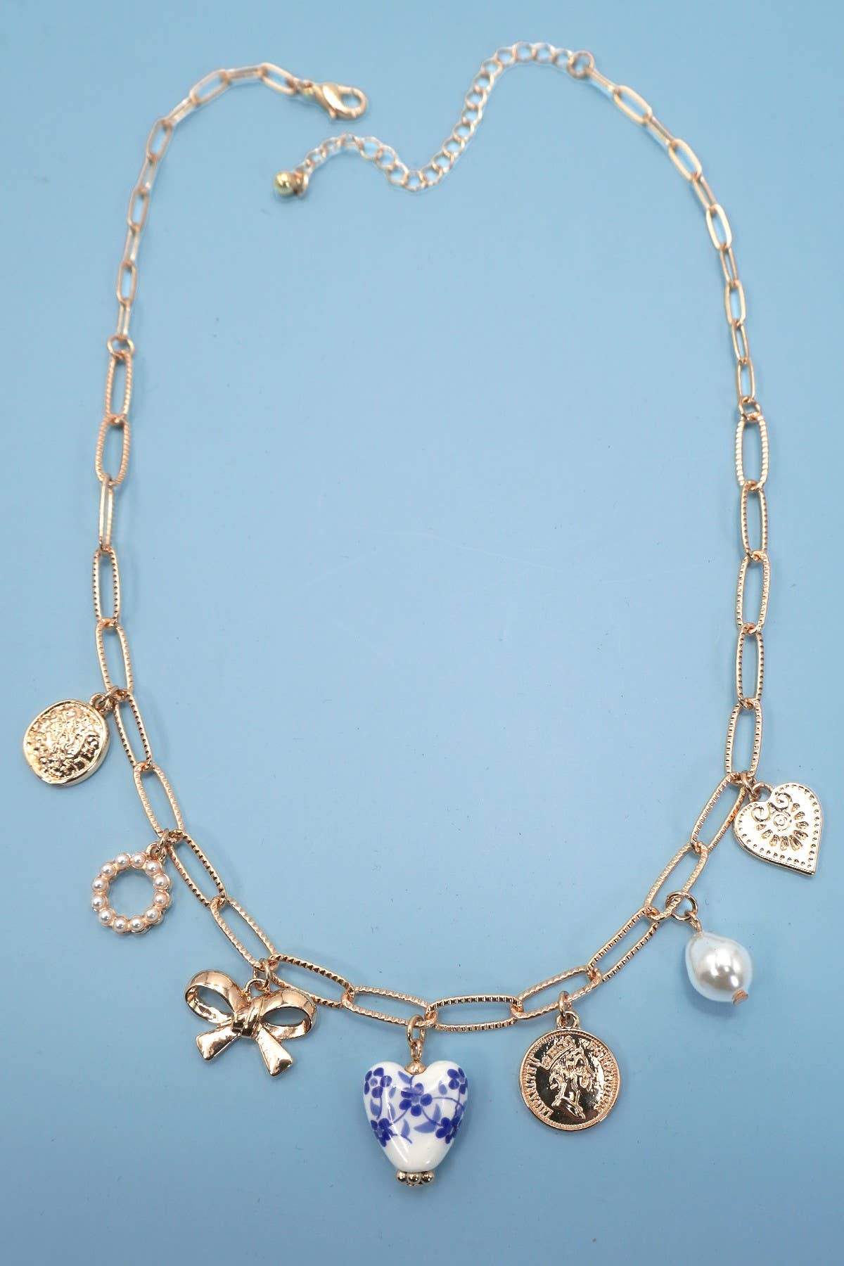 Bow Heart Charm Ceramic Porcelain Necklace - Nifty Decor & More