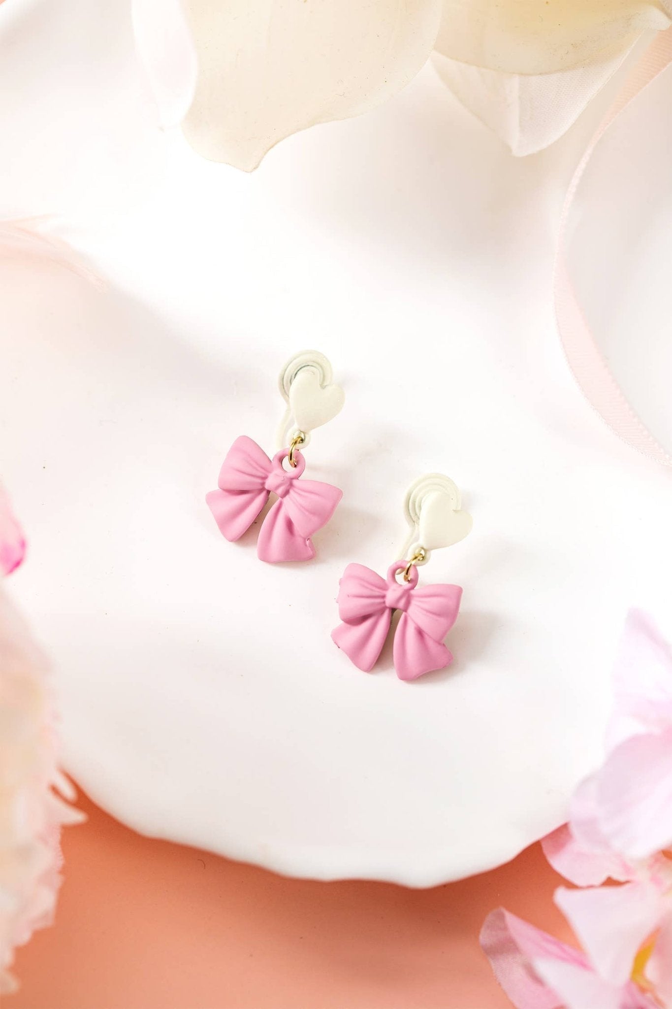 Bow Heart Shape Hoop Dangle Earrings - Nifty Decor & More