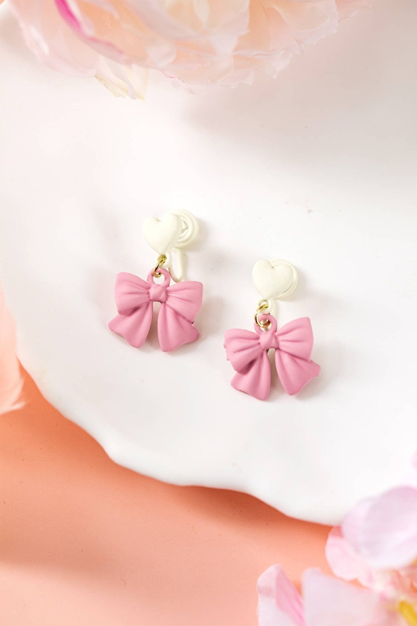 Bow Heart Shape Hoop Dangle Earrings - Nifty Decor & More