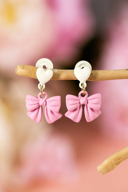 Bow Heart Shape Hoop Dangle Earrings - Nifty Decor & More