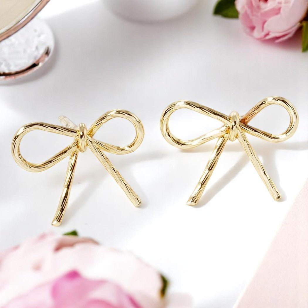 Bow Knob Stud Post Earrings, Elegant Coquette Style Post Earrings, Ideal Girly Gift - Nifty Decor & More