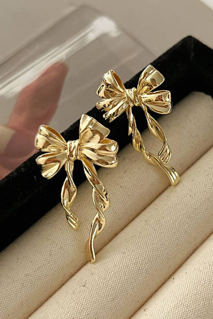 Bow Knot Plated Alloy Stud Earrings, Delicate Lightweight Jewelry for Special Occasions, Ideal Birthday Gift Chic Earrings