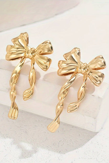 Bow Knot Plated Alloy Stud Earrings, Delicate Lightweight Jewelry for Special Occasions, Ideal Birthday Gift Chic Earrings