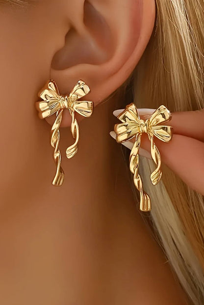 Bow Knot Plated Alloy Stud Earrings, Delicate Lightweight Jewelry for Special Occasions, Ideal Birthday Gift Chic Earrings