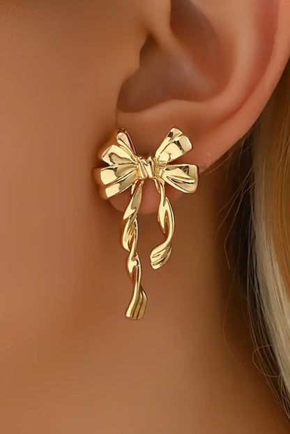 Bow Knot Plated Alloy Stud Earrings, Delicate Lightweight Jewelry for Special Occasions, Ideal Birthday Gift Chic Earrings