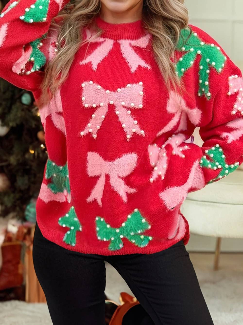 Bow Pearl Christmas Sweater - Nifty Decor & More