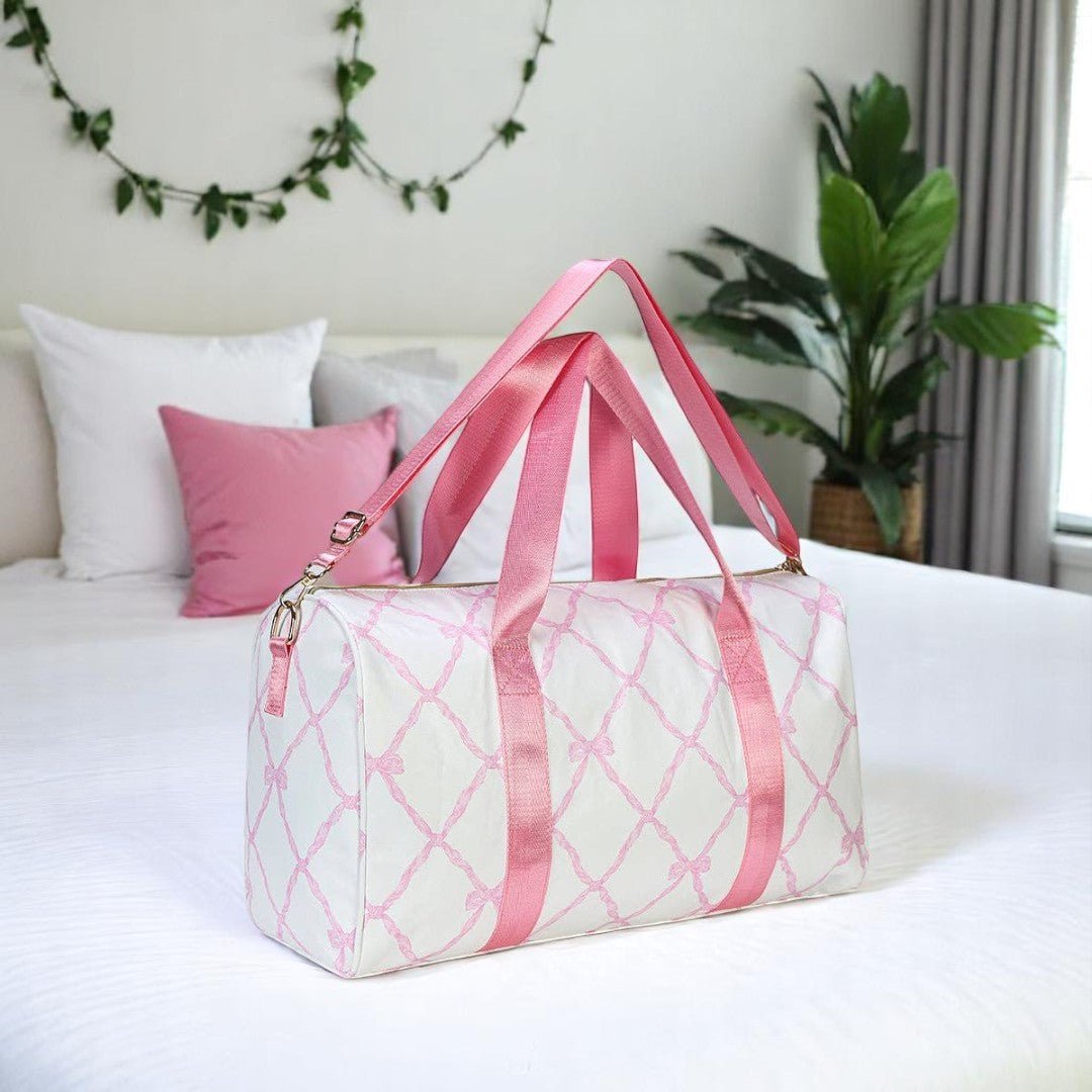 Bow Printed Duffel Bag, Wedding Weekend Bag, Gift for Her, Dance Gear Tote Bag
