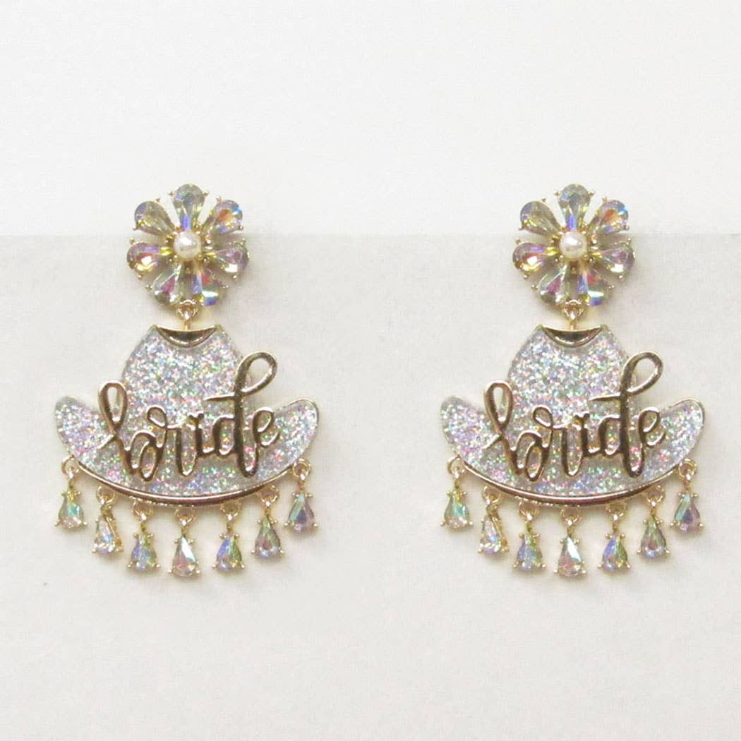 Bride Cowboy Girl Crystal Charm Dangle Earrings, Chic Western Bridal Jewelry, Wedding Accessory Gift - Nifty Decor & More