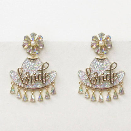 Bride Cowboy Girl Crystal Charm Dangle Earrings, Chic Western Bridal Jewelry, Wedding Accessory Gift Jewelry Sparkly