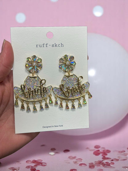 Bride Cowboy Girl Crystal Charm Dangle Earrings, Chic Western Bridal Jewelry, Wedding Accessory Gift Jewelry