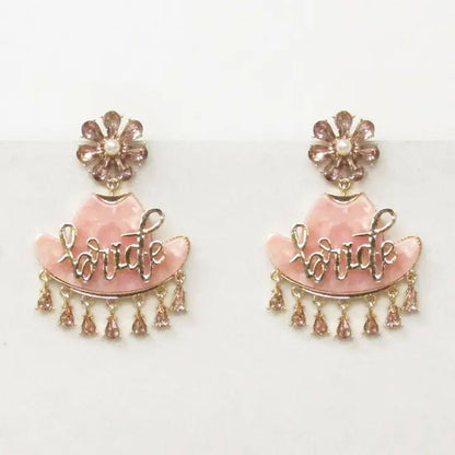 Bride Cowboy Girl Crystal Charm Dangle Earrings, Chic Western Bridal Jewelry, Wedding Accessory Gift Jewelry Pink
