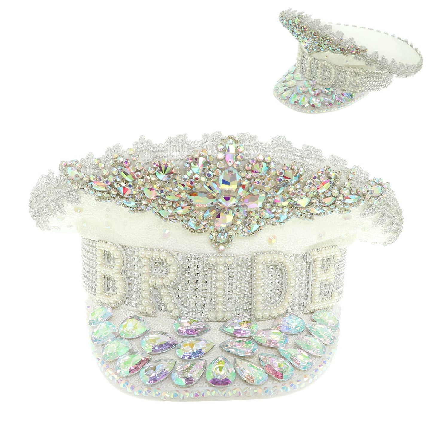 Bride Fashion Jeweled Captain Hat, Glamorous Bling Bridal Cap for Weddings and Bachelorette Gifts - Nifty Decor & More