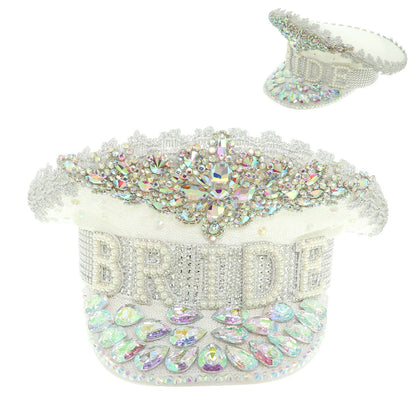 Bride Fashion Jeweled Captain Hat, Glamorous Bling Bridal Cap for Weddings and Bachelorette Gifts - Nifty Decor & More