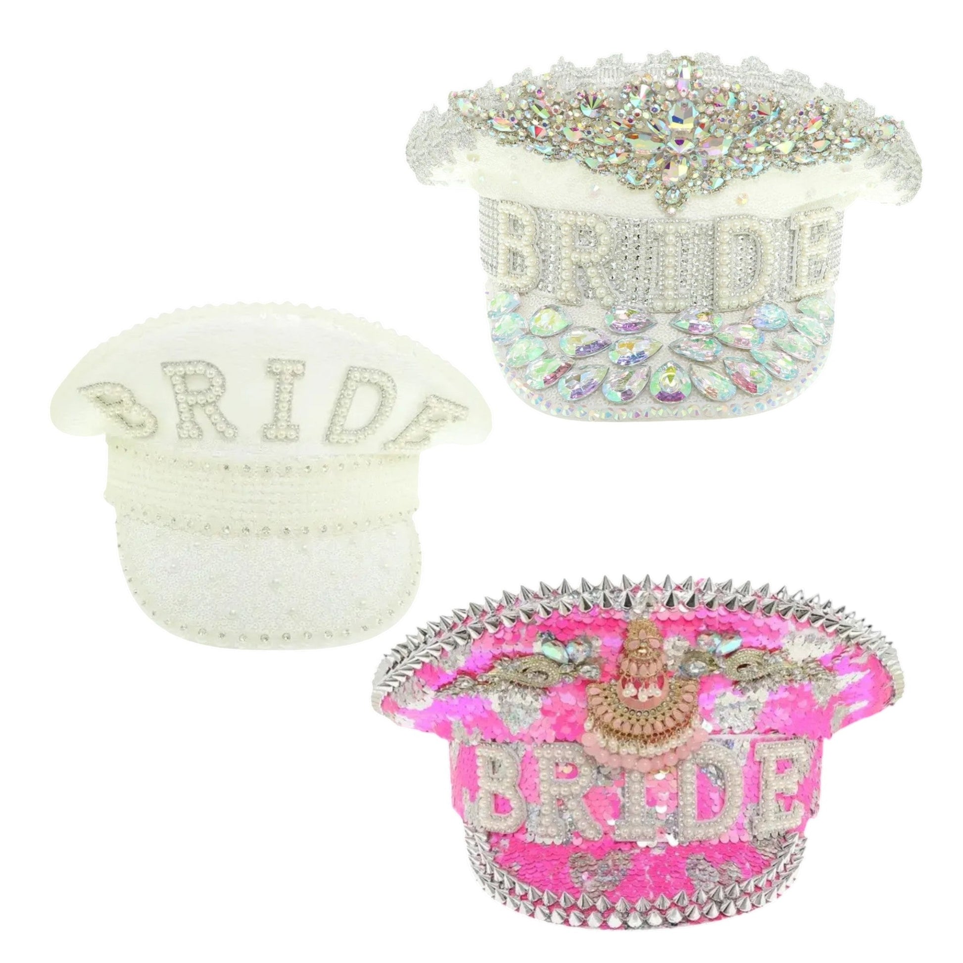 Bride Fashion Jeweled Captain Hat, Glamorous Bling Bridal Cap for Weddings and Bachelorette Gifts - Nifty Decor & More