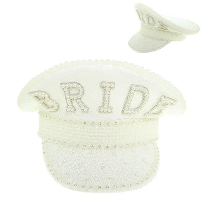 Bride Fashion Jeweled Captain Hat, Glamorous Bling Bridal Cap for Weddings and Bachelorette Gifts - Nifty Decor & More