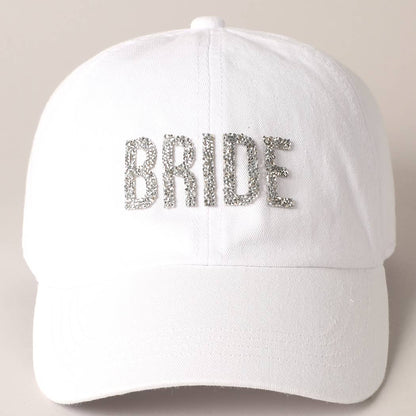 Bride Glitter Letter Patch Baseball Cap, Stylish Bling Hat for Bridal Shower Fun, Unique Bride-to-Be Gift Hats White