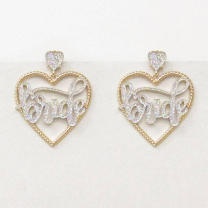 Bride Heart Cursive Statement Earrings - Nifty Decor & More