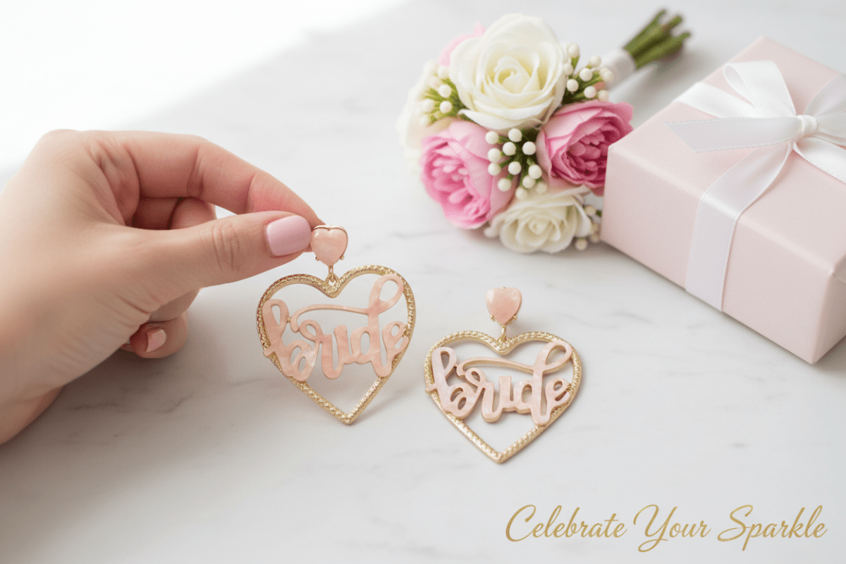 Bride Heart Cursive Statement Earrings - Nifty Decor & More
