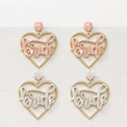 Bride Heart Cursive Statement Earrings - Nifty Decor & More