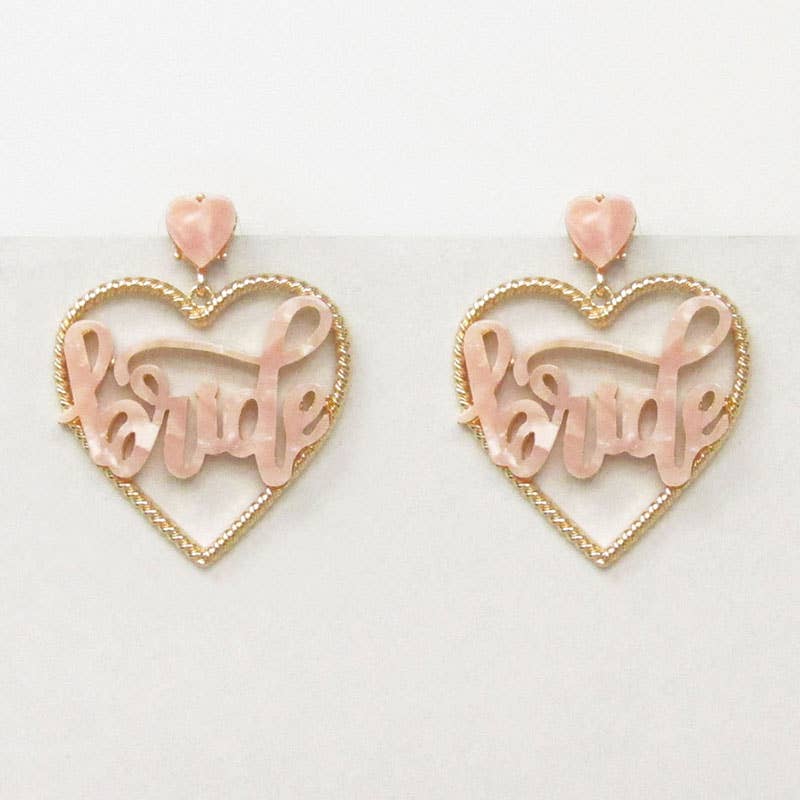 Bride Heart Cursive Statement Earrings ONE SIZE PKG
