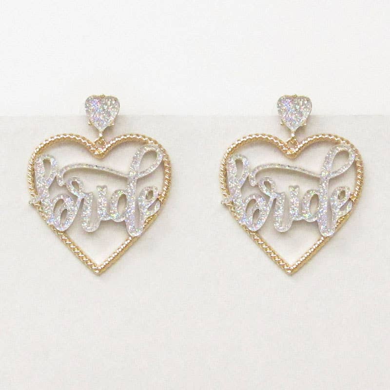 Bride Heart Cursive Statement Earrings ONE SIZE ABG