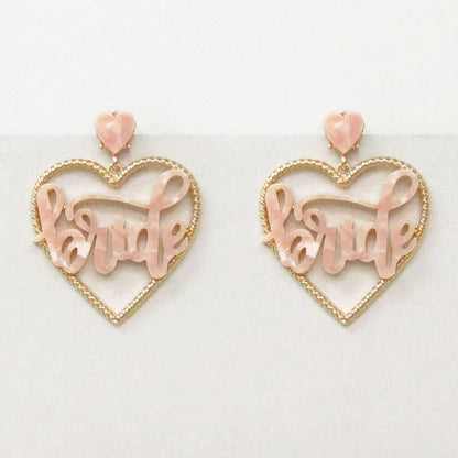 Bride Heart Cursive Statement Earrings - Nifty Decor & More