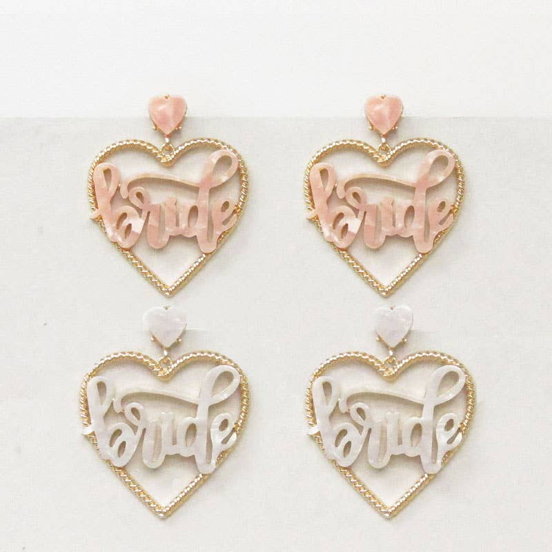 Bride Heart Cursive Statement Earrings